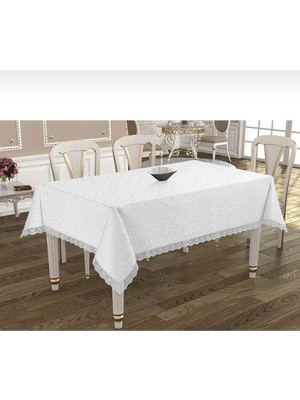 Ertürk Store Masa Örtüsü, Beyazıt Tekstil Dantelli Leke Tutmayan Dertsiz Kumaş Beyaz 160 x 220 BYZT240