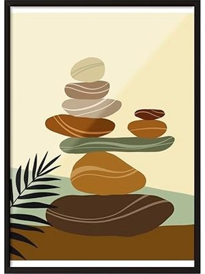 Ertürk Store Zestia Siyah Çerçeveli Tablo; Zen Taşları, Dengede Duran Kaya Kompozisyonu Poster No: 107922 50 x 70