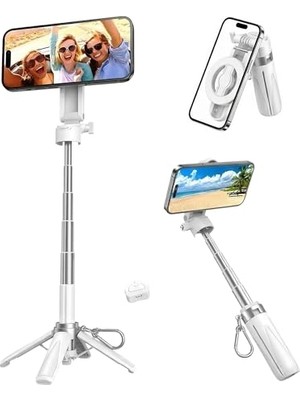 Ertürk Store JST30 Beyaz Magsafe Manyetik Tripod Monopod ve Selfie Çubuğu; Kumandalı, Android ve iPhone Uyumlu