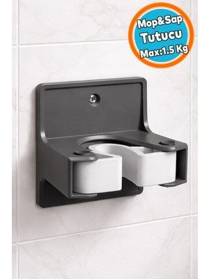 Maison Luré Askı Aparatı Sap Mop Tutucu Vidalı Yapışkanlı Duvar Tipi Organizer Banyo Askısı