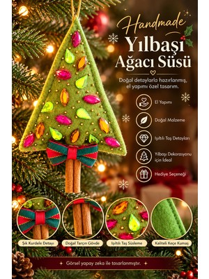 Haneliya El Yapımı Yılbaşı Ağacı Süsü – Keçe, Boncuk ve Doğal Tarçın Detaylı Handmade Noel Dekoru