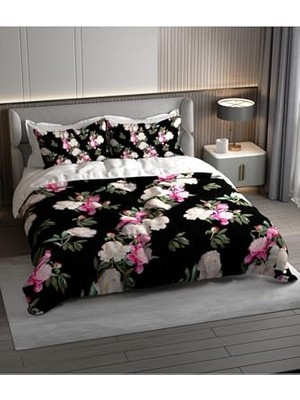 Ertürk Store Nevresim Takımı, %100 Pamuk Saten Çift Kişilik Black Flower, MONOHOME36973
