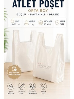 Ertürk Store Kalın Kırık Beyaz Poşet Orta Boy 1 kg Hışır Atlet Poşet Market Manav Poşeti Çöp Poşeti