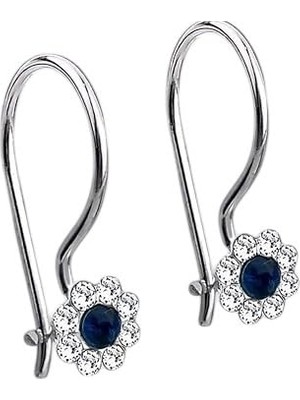 Ertürk Store Gümüş 925 Ayar Papatya Model Safir Zirkon Taşlı Çocuk Küpe
