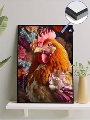 Ertürk Store PSTER1682 Horoz ve Çiçekler Hayvan Çerçeveli Tablo - Çerçeveli Poster 50 x 70