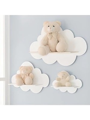 Ertürk Store Beyaz Mdf Bulut Tasarımlı Çocuk Odası Duvar Rafı, 3'lü