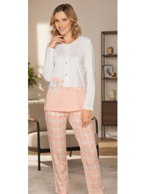 Zen Öndendüğmeli Pijama Takımı Ekru Kışlık