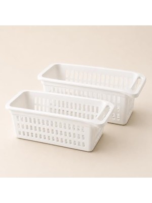 Ertürk Store 2'li Beyaz Plastik Kulplu Organizer Sepet, 30X17X15 cm