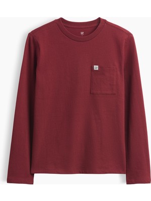 Gap Erkek Çocuk Bordo Logo Cepli T-Shirt