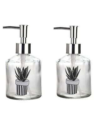 Ertürk Store Sabunluk, Banyo Seti Cam Sıvı 2 Adet, Kaktüs 1 Desen 300 ml 7,6X15,5 cm