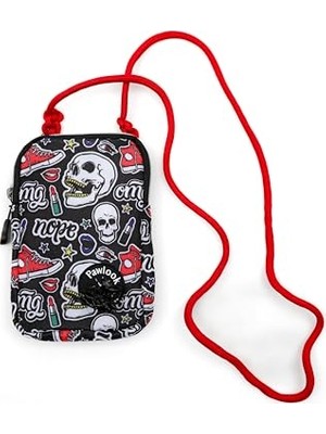 Ertürk Store Skull Desenli Cep Telefonu Çantası, Fermuarlı Dışkı Poşeti ve Gizli Cep Bölmeli