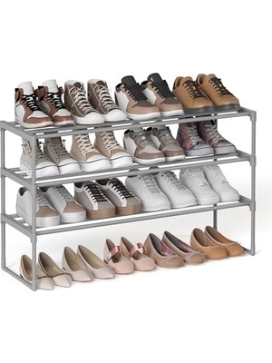 Ertürk Store 3 Katmanlı Ayakkabı Rafı, Ayakkabı Saklama Düzenleyici, Metal Saklama Rafı, 12 ile 15 Çift Ayakkabıya Uygun, 30,5 x 92 x 55 Cm, Gri LSA303G01