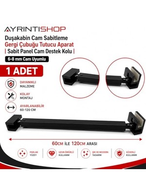 Ertürk Store Ayrıntıshop Duşakabin Sabit Cam Teleskopik Gergi Aparatları Siyah 60 Cm, 120 cm