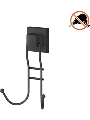 Maison Luré Siyah 2'li Askı Bornozluk Yapışkanlı Vidalı Deliksiz Metal Banyo Havluluğu Banyo Askısı