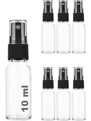 Ertürk Store 10 ml (10 Cc) Şeffaf Cam Sprey Şişe, Siyah Spreyli ve Beyaz Kapaklı, Sızdırmaz 6 Adet