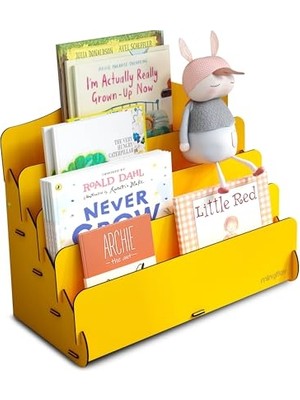 Ertürk Store Mingitav Mini Lucky Montessori Çocuk Kitaplığı 4 Raflı Ahşap Çocuk Odası Kitaplık Masaüstü Mini Kitaplık (Sarı)