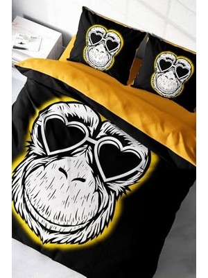 Ertürk Store Monkey 3D Pamuk Saten Çift Kişilik Nevresim Takımı, MONOHOME7334