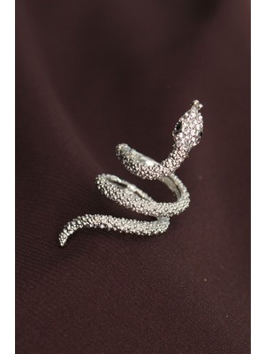 Efnaz Style Ayarlanabilir Silver Renk Zirkon Taşlı Yılan Yüzük