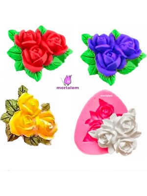 Morlalem Mini Minyatür 4,5cm 3'lü Gül Çiçek Aplik Silikon Kalıp K-1446, Taş Tozu Sabun Alçı Mum Kalıbı