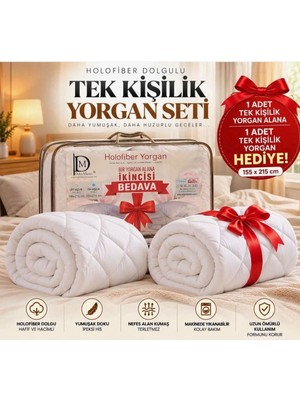 Dolce Mariee Holofiber Tek Kişilik Yorgan 155X215 cm – 1 Alana 1 Hediye, Yumuşak ve Nefes Alan Yorgan
