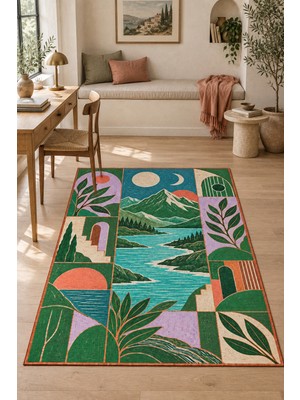 Rugs Modern Halı Dora Retro Folklorik Botanik Desenli Çok Renkli Ince Dokuma Taban Salon Halısı OZL196