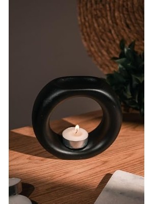 Marmara Avm Mat Siyah El Yapımı Seramik Buhurdanlık, Yüzük Tasarımı, 1 Tealight Dahil