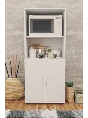 Marmara Avm 143 Cm, 2 Kapaklı Bölmeli Mikrodalga ve Mini Fırın Dolabı, 2 Kapılı Erzak Dolabı