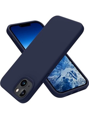Marmara Avm iPhone 13 ve 14 Uyumlu Mavi Silikon Kılıf, Kadife Iç Astar ve Mat Dış Yüzey
