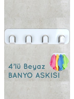 Maison Luré 4'lü Beyaz Yapışkanlı Banyo Askısı