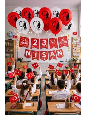 Marmara Avm 23 Nisan Dekoratif Süsü Flama, Atatürklü Banner, Türk Bayrağı Pano Süsleri, 2026