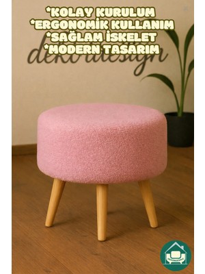 Maison Luré Yuvarlak Ayak Uzatma Pufu Gürgen Ayaklı Pembe Puf Koltuk Puf & Bench