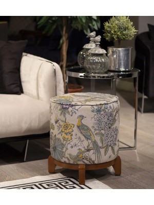 Maison Luré Ahşap Ayaklı Sarı Kuş Detaylı Puf Puf & Bench