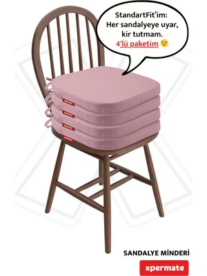 Maison Luré 4’lü Sandalye Minderi 42X42 cm Yıkanabilir Fermuarlı Bağcıklı Pembe