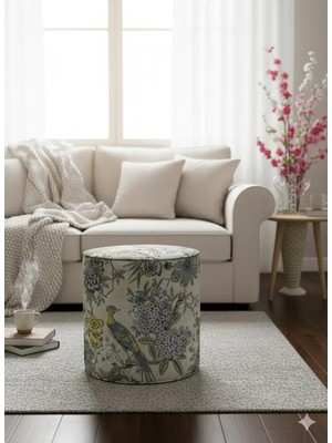 Maison Luré Sarı Kuş Detaylı Ayaksız Puf Puf & Bench