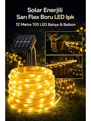 Marmara Avm 100 LED 12 Metre Solar Flex Boru Bahçe ve Balkon Işığı, Su Geçirmez