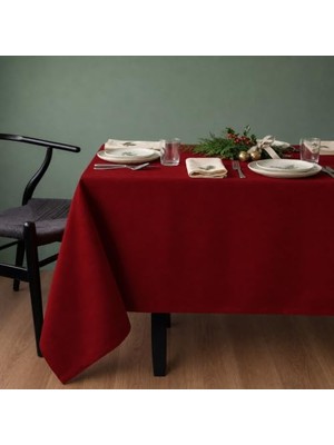 Marmara Avm Fabric Design Safir Kadife Dokulu Dertsiz Ütü Istemeyen Yüksek Kaliteli Kırmızı Masa Örtüsü