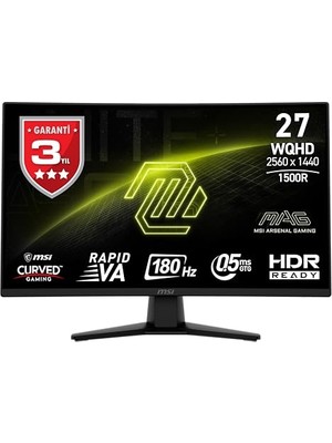 Marmara Avm 27" Mag 274CQF Oyun Monitörü, Wqhd, Curve 1500R Rapıd Va, 180HZ, 0.5ms (Gtg), Adaptive-Sync, Siyah