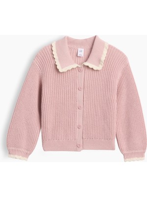Gap Kız Bebek Pembe Polo Yaka Detaylı Triko Hırka