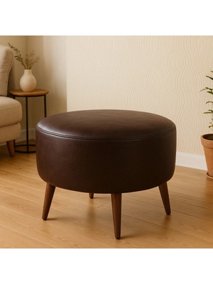 Maison Luré Acı Kahve Yuvarlak Deri Puf 60 cm Puf & Bench