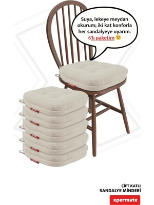 Maison Luré 6'lı Sandalye Minderi Kalın Çift Kat Pofuduk Fermuarlı Bej 42X42X8 cm