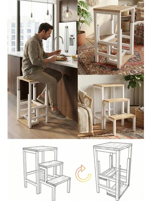 Maison Luré Katlanabillir Puf Bench Metal Ahşap Basamaklı Tabure Merdiven Çiçeklik Çok