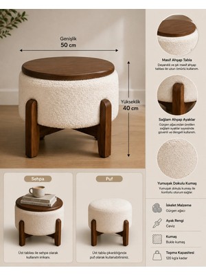 Maison Luré Çok Amaçlı Ahşap Tablalı Puf – Sehpa ve Oturma Pufu Puf & Bench