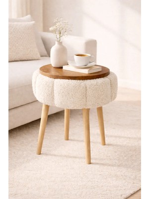 Maison Luré Çiçek Formlu Dekoratif Ahşap Ayaklı Puf Puf & Bench