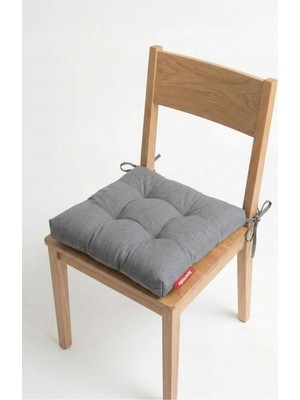 Maison Luré Bağcıklı Pofuduk Sandalye Minderi 40X40 cm Yıkanabilir Gri