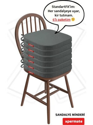 Maison Luré 6'lı Sandalye Minderi 42X42 cm Fermuarlı Bağcıklı Yıkanabilir Su Yağ Itici
