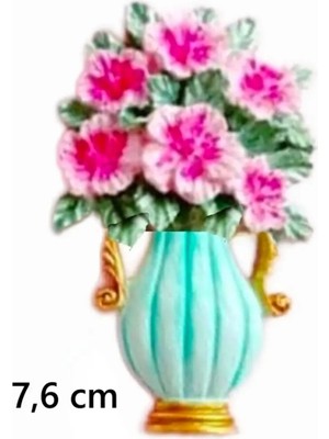Morlalem 7,6cm Çiçek Dolu Kulplu Vazo Saksı 10CM Magnet Silikon Kalıp K-1515 Mum Kokulu Taş Sabun Alçı Kalıbı
