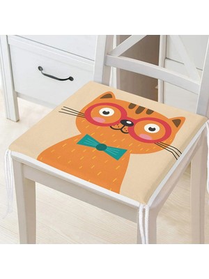 Maison Luré Renkli Kedi Dijital Baskılı Fermuarlı Sandalye Minderi