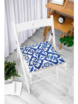 Maison Luré Çini Desenli Beyaz Zeminli Dijital Baskılı Pofidik Sandalye Minderi