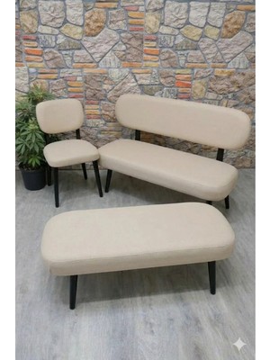 Maison Luré Lakos Bench 1 Puf 2 Elma Sandalye Kılıfı Seti Puf & Bench