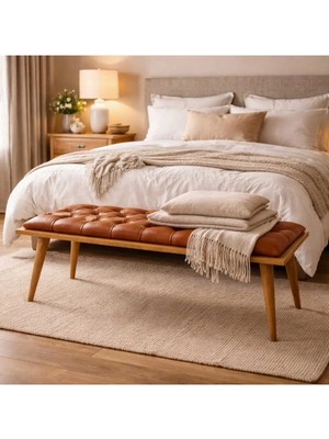 Maison Luré Deri Bench, Ahşap Ayaklı Yatak Ucu Koltuğu Puf & Bench